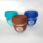 SET OF 3 :: 8 oz Environment Friendly - Reusable borosilicate glass and silicon Travel Cup