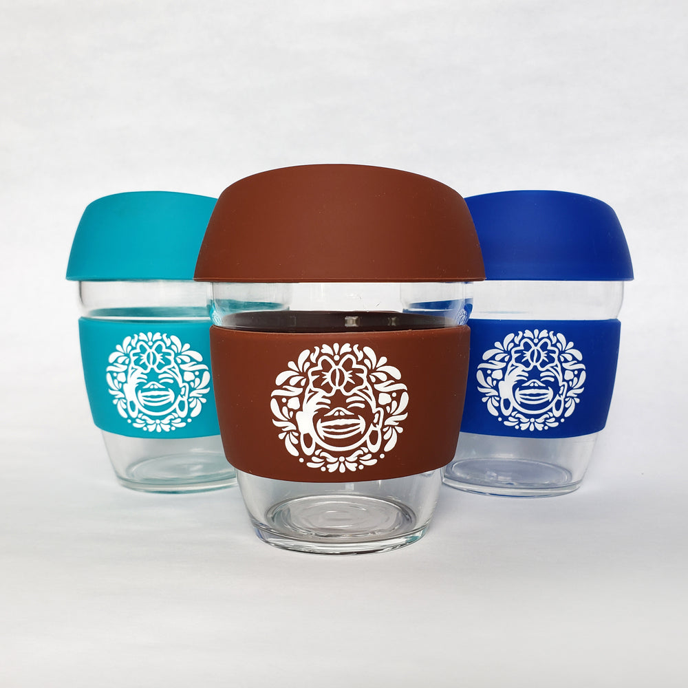 SET OF 3 :: 8 oz Environment Friendly - Reusable borosilicate glass and silicon Travel Cup