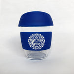 Blue :: 8 oz Environment Friendly - Reusable borosilicate glass and silicon Travel Cup
