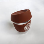 Brown :: 8 oz Environment Friendly - Reusable borosilicate glass and silicon Travel Cup